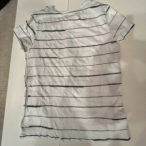 Althletica White and Blue Striped Short Sleeve Shirt Small Petite Cotton 💗